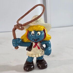 Vintage Smurfs  SMURFETTE  COWGIRL Schleich Peyo PVC Toy Figure 1980's COUNTRY